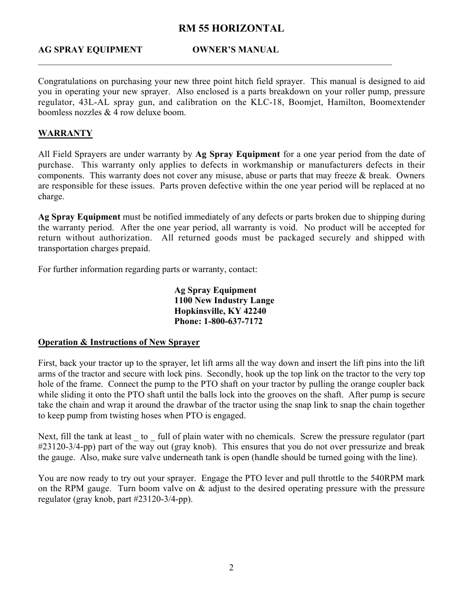 Ag Spray Equipment RM55 User Manual | Page 2 / 11
