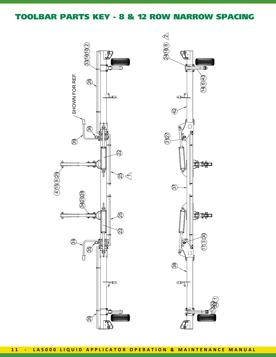 Toolbar parts key - 8 & 12 row narrow spacing | Ag Spray Equipment LA5000 Liquid Applicator User Manual | Page 12 / 20