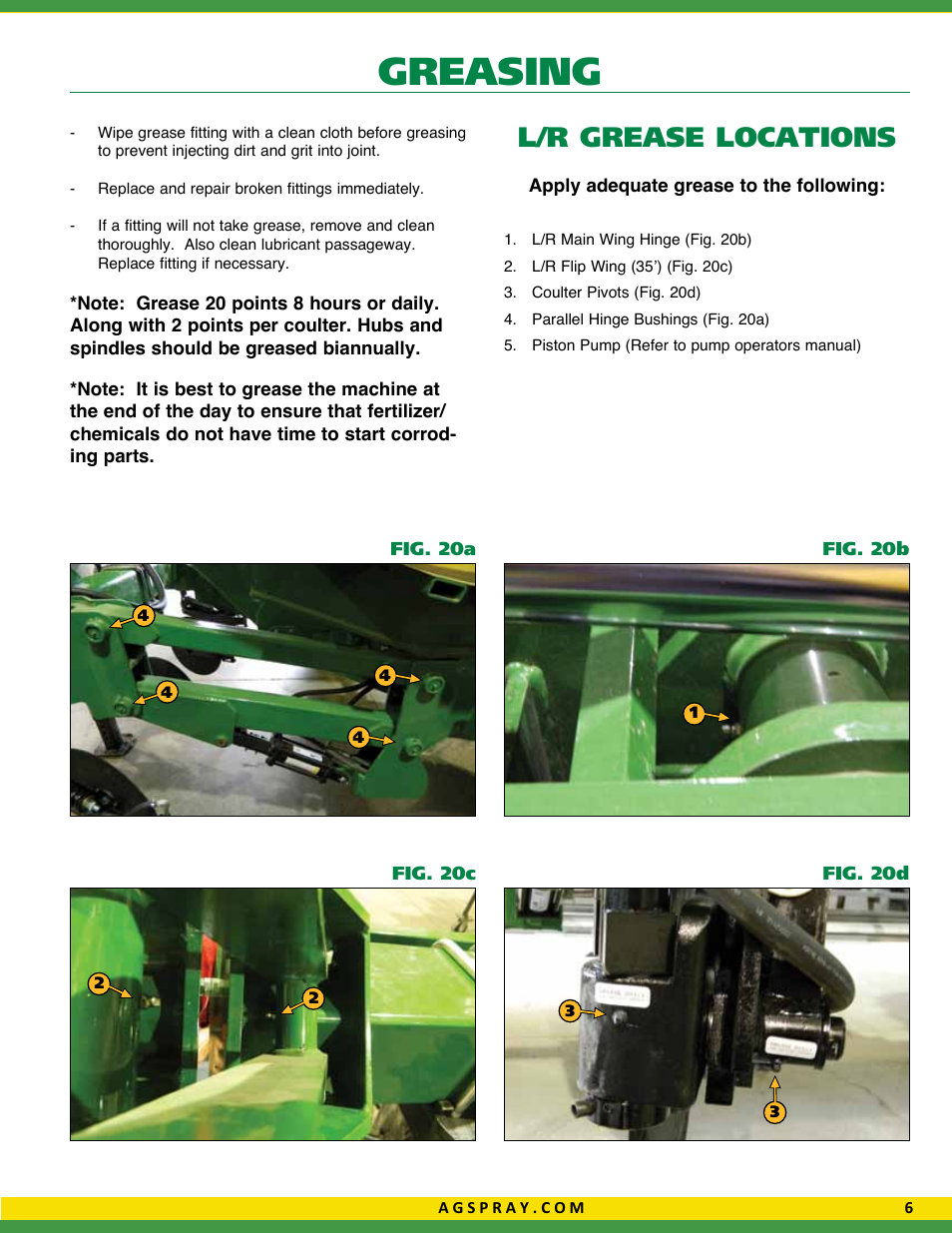 Greasing, L/r grease locations | Ag Spray Equipment LA5000 Liquid Applicator User Manual | Page 7 / 20