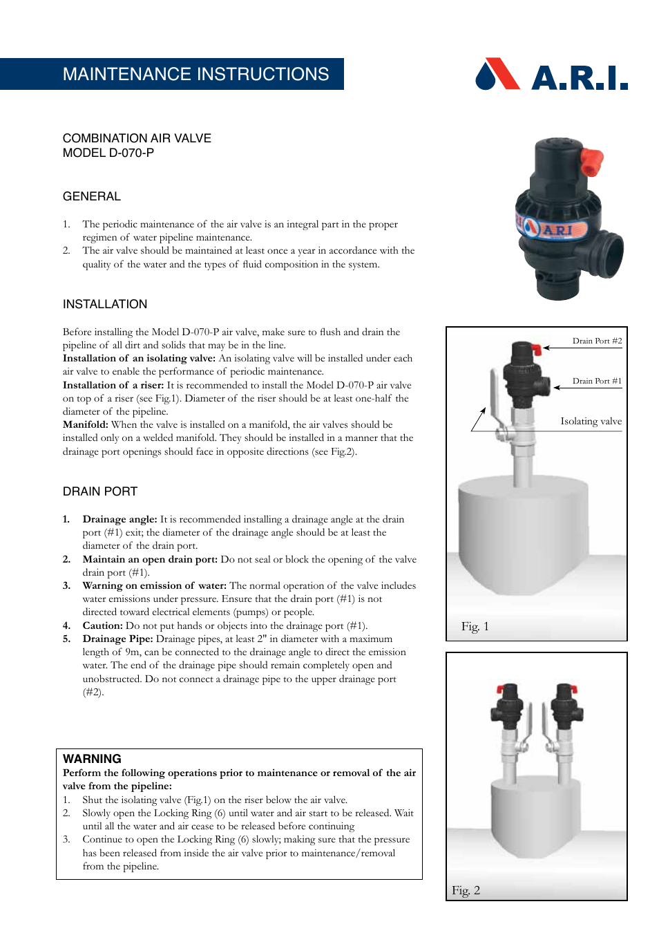 A.R.I. D-070-P EN User Manual | 3 pages