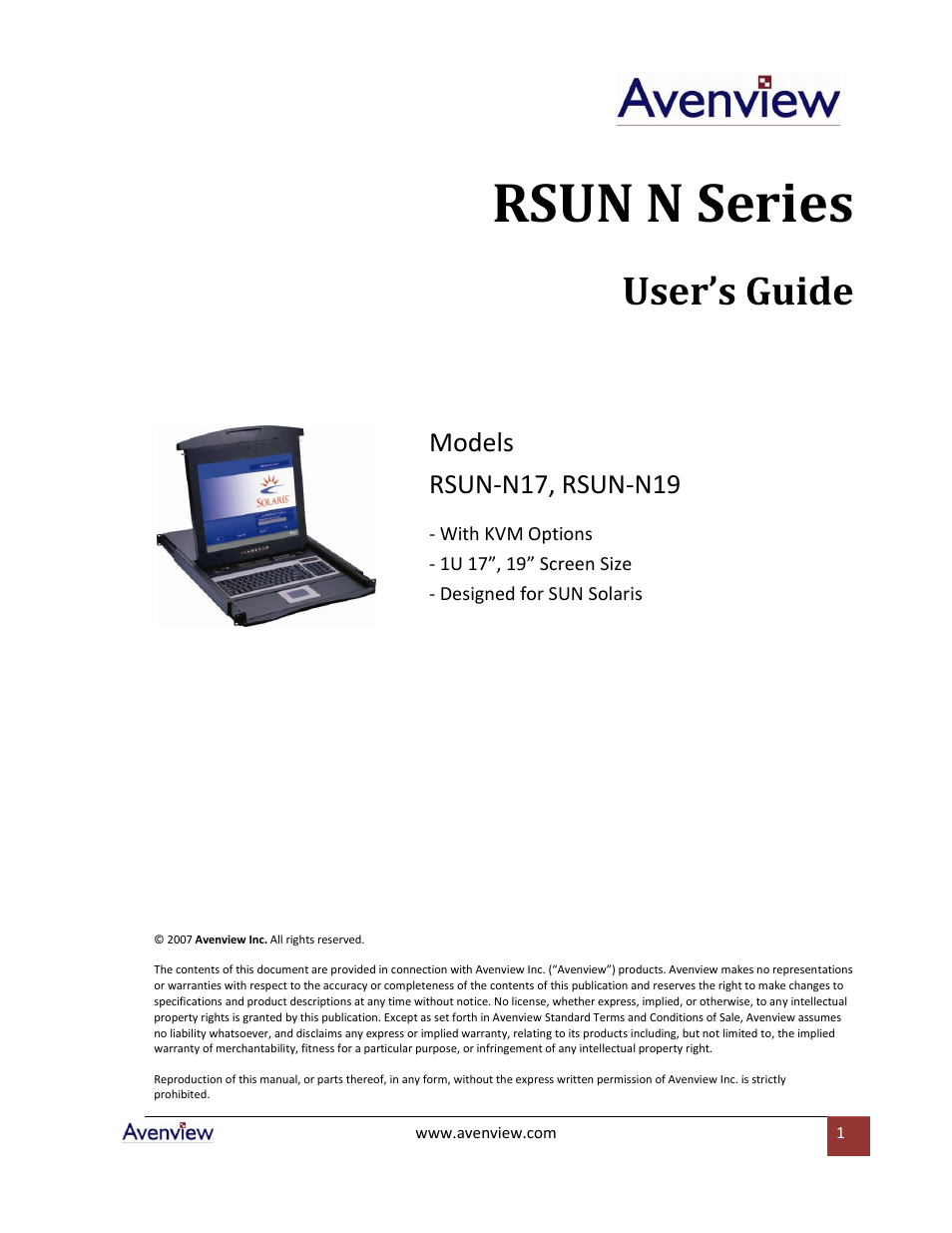 Avenview Rackmount Keyboard Drawer RSUN-N17 User Manual | 23 pages