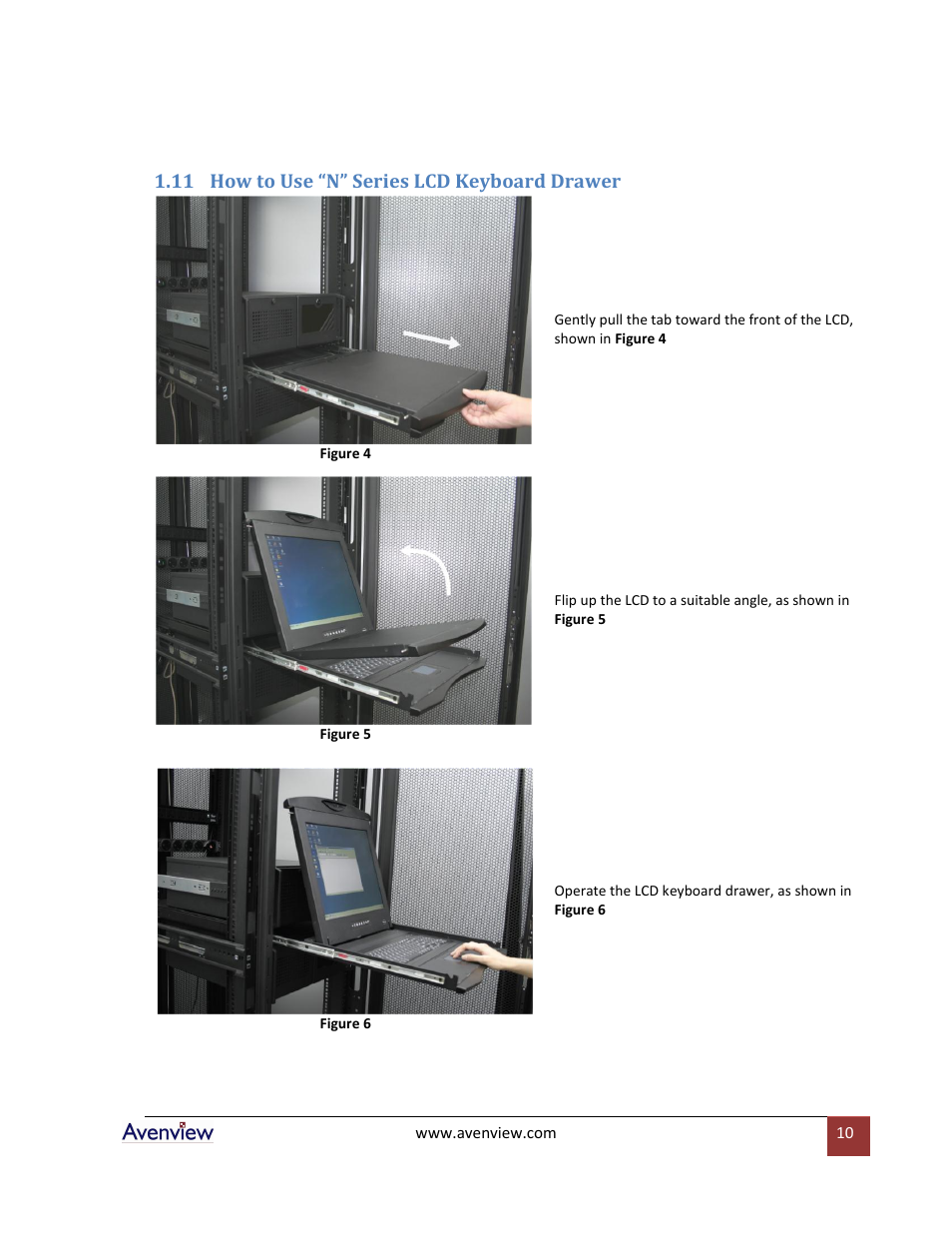 How to use “n” series lcd keyboard drawer, 11 how to use “n” series lcd keyboard drawer | Avenview Rackmount Keyboard Drawer RSUN-N17 User Manual | Page 10 / 23