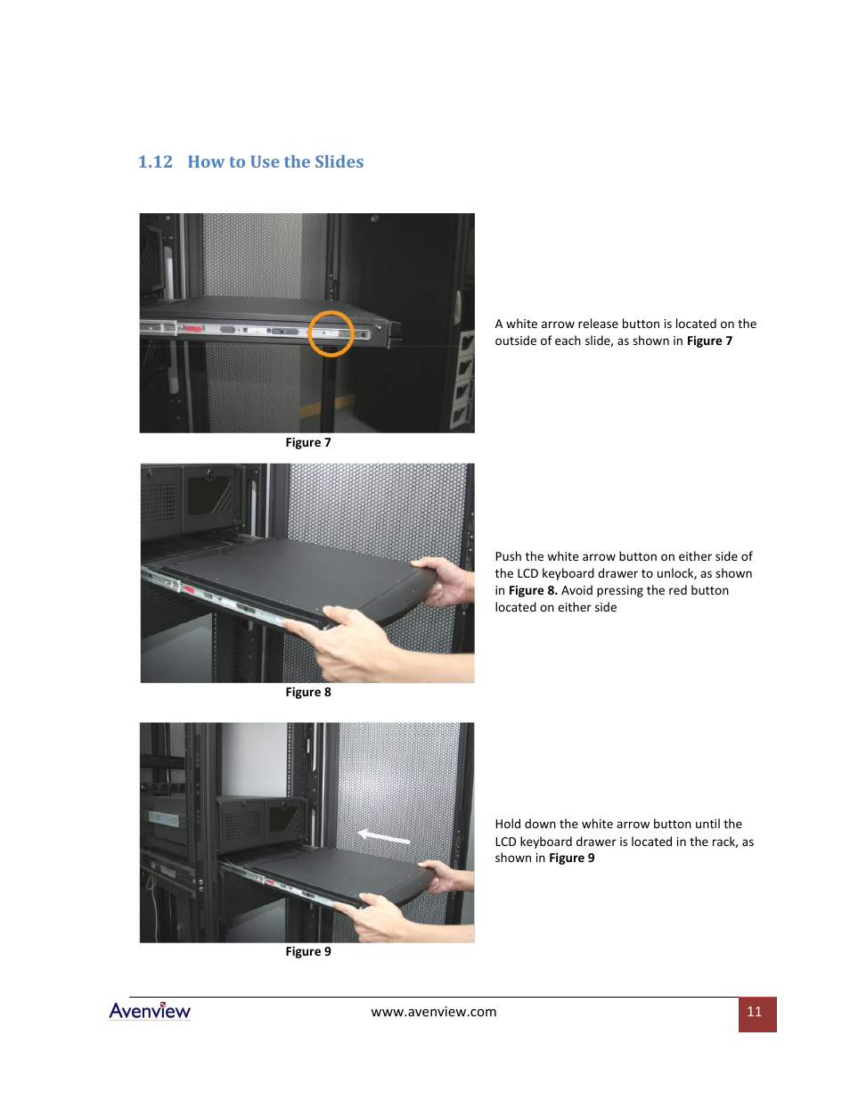 How to use the slides, 12 how to use the slides | Avenview Rackmount Keyboard Drawer RSUN-N17 User Manual | Page 11 / 23