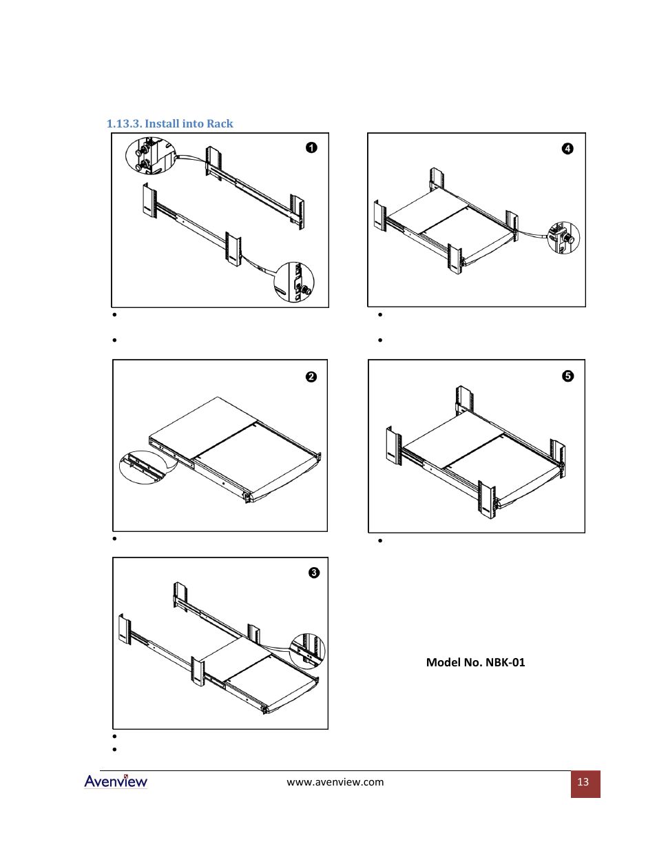 Install into rack | Avenview Rackmount Keyboard Drawer RSUN-N17 User Manual | Page 13 / 23