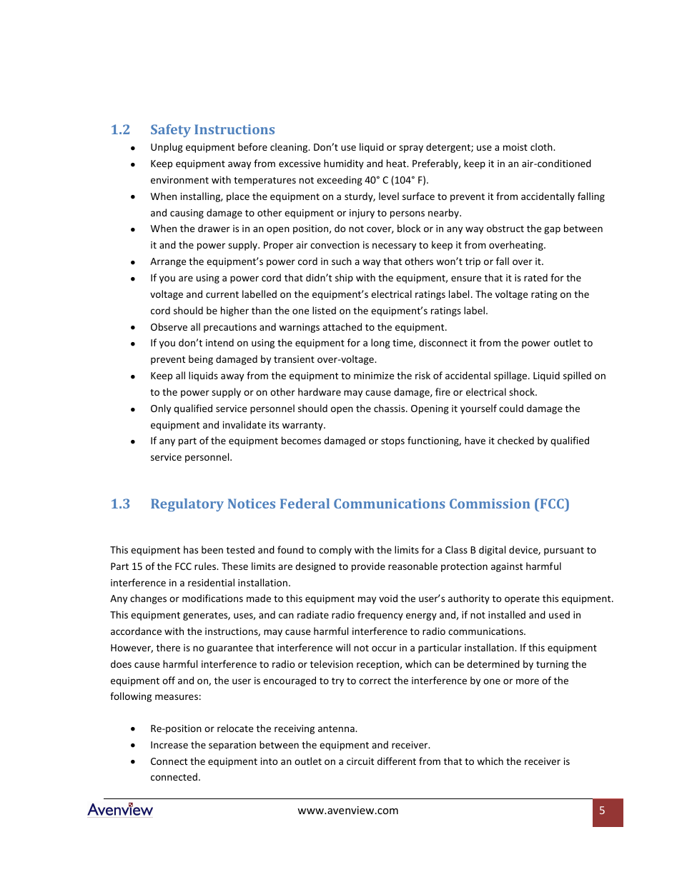 Safety instructions, 2 safety instructions | Avenview Rackmount Keyboard Drawer RSUN-N17 User Manual | Page 5 / 23