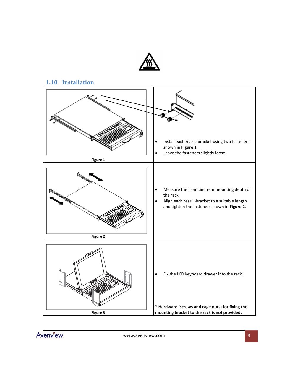 Installation, 10 installation | Avenview Rackmount Keyboard Drawer RSUN-N17 User Manual | Page 9 / 23