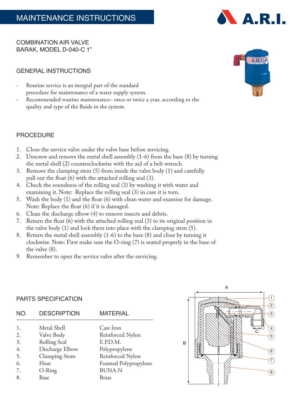 A.R.I. D040C EN User Manual | 4 pages