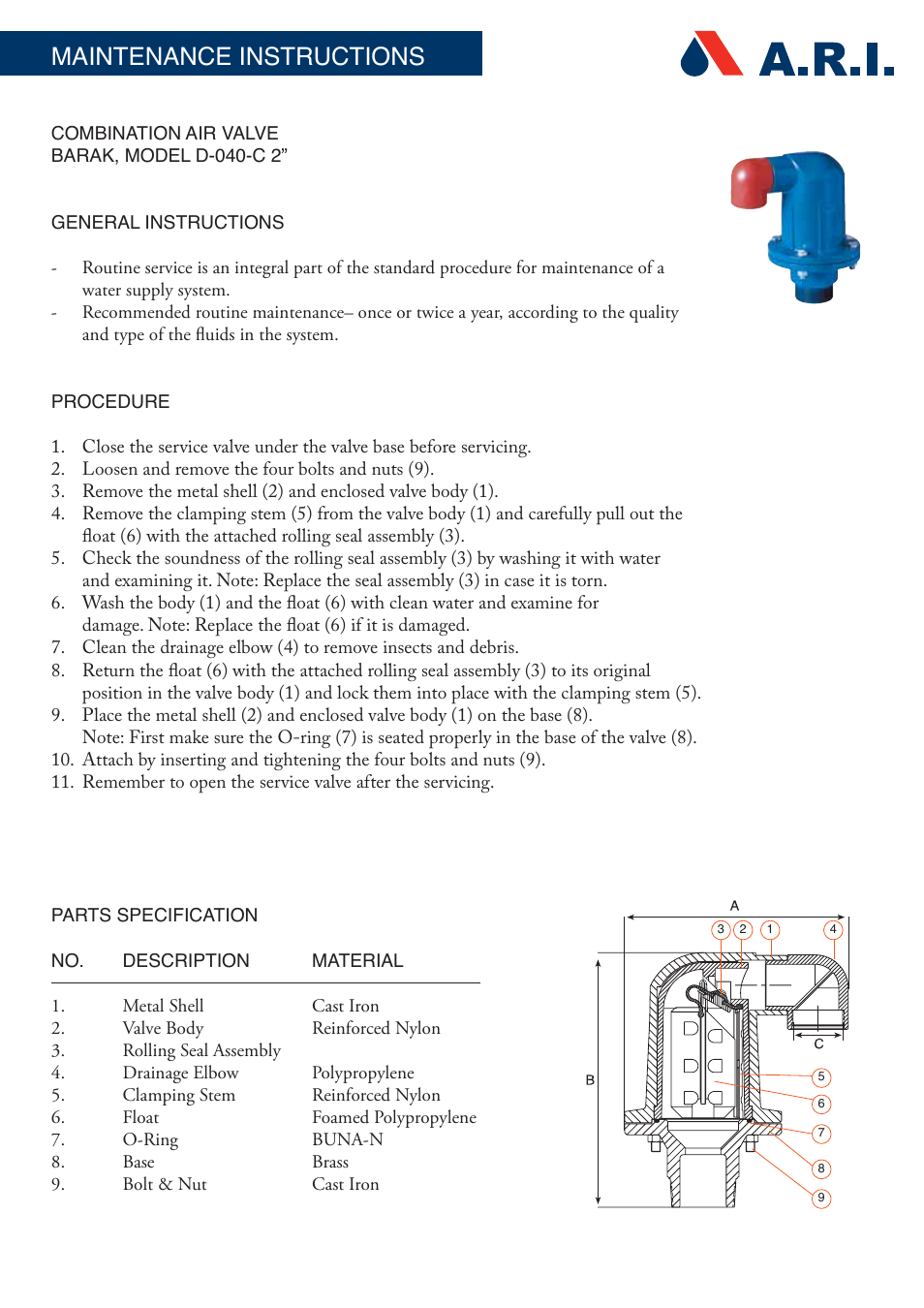 Maintenance instructions | A.R.I. D040C EN User Manual | Page 3 / 4