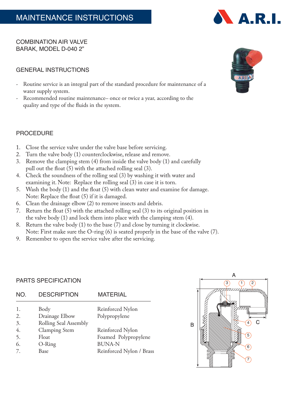 A.R.I. D040LP EN User Manual | 2 pages