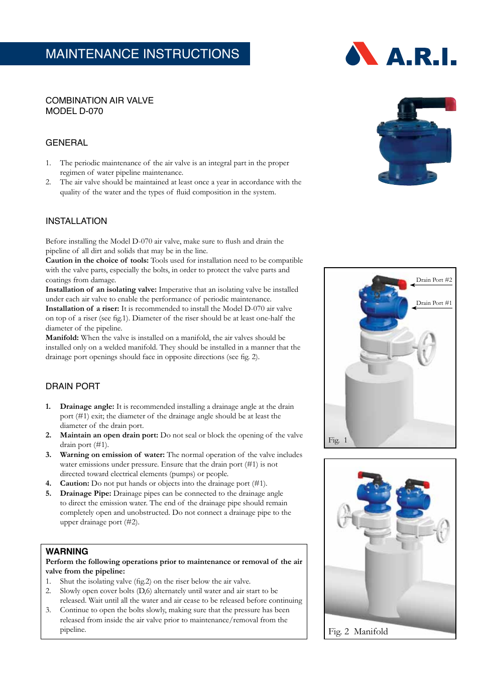 A.R.I. D-070 EN User Manual | 3 pages