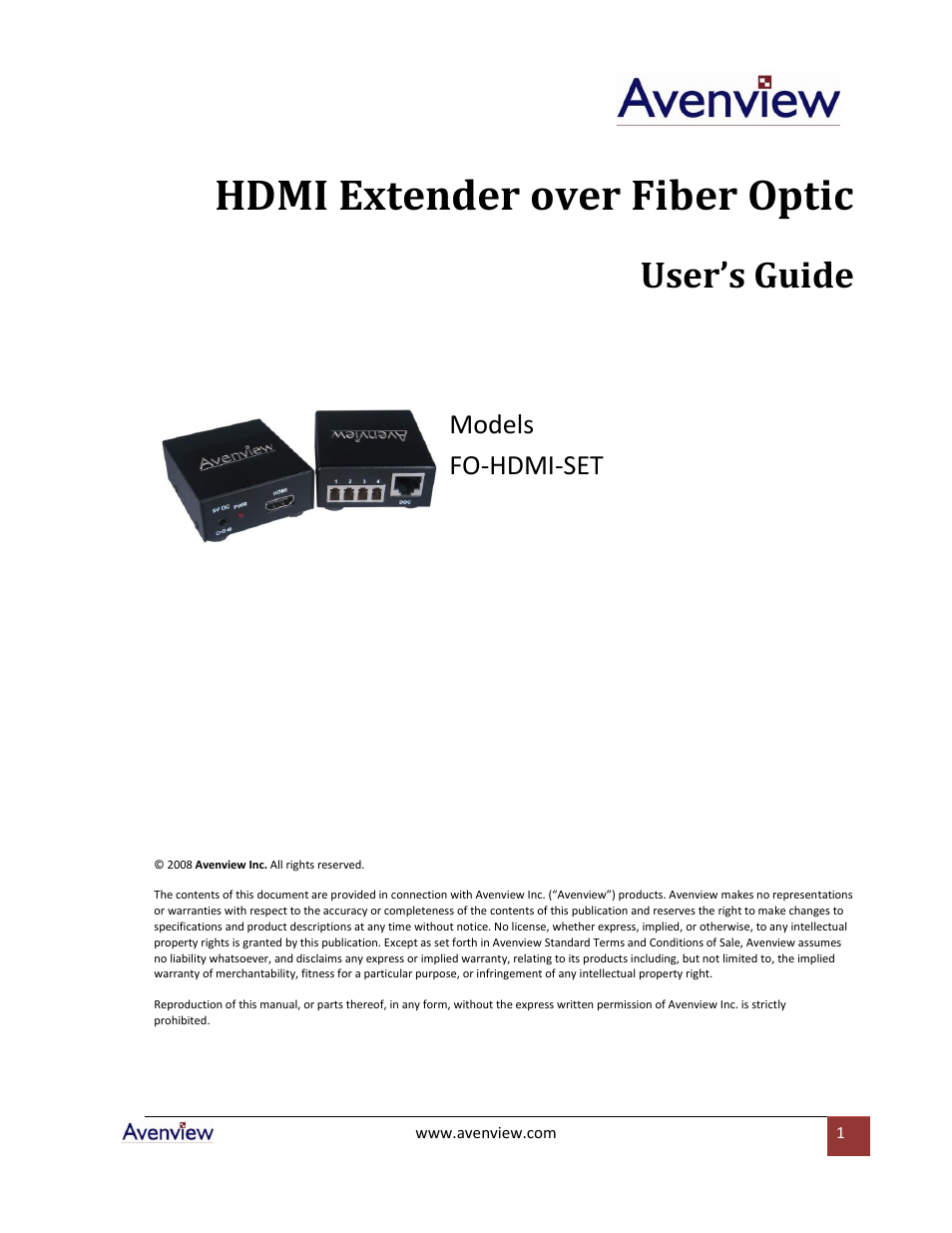 Avenview FO-HDMI-SET User Manual | 7 pages