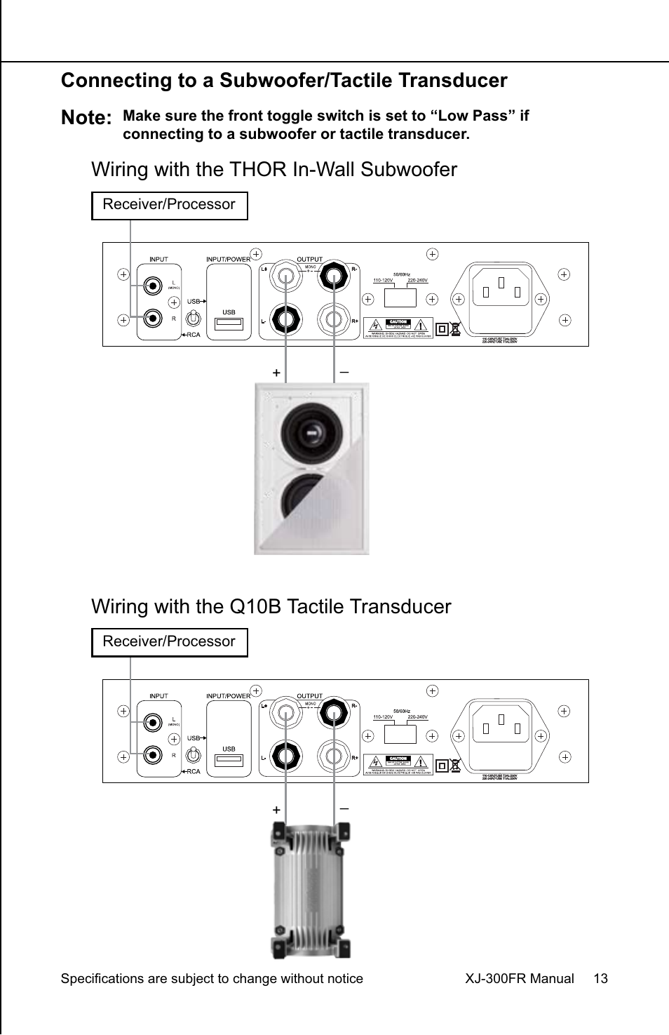 Wiring with the q10b tactile transducer | EarthQuake XJ-300FR User Manual | Page 13 / 20