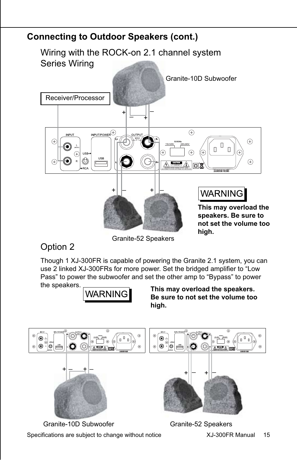 Connecting to outdoor speakers (cont.), Option 2 | EarthQuake XJ-300FR User Manual | Page 15 / 20