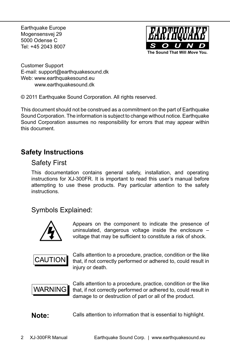 Safety instructions safety first | EarthQuake XJ-300FR User Manual | Page 2 / 20