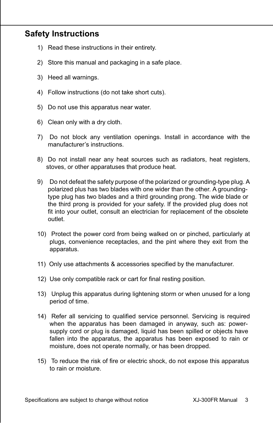 Safety instructions | EarthQuake XJ-300FR User Manual | Page 3 / 20