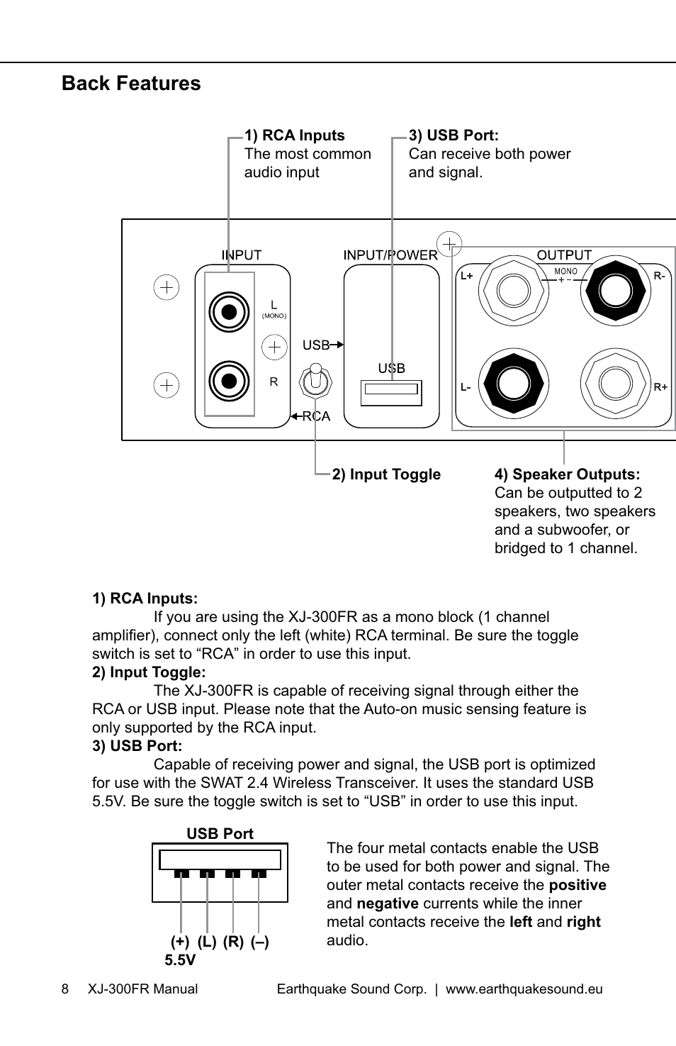 Back features | EarthQuake XJ-300FR User Manual | Page 8 / 20