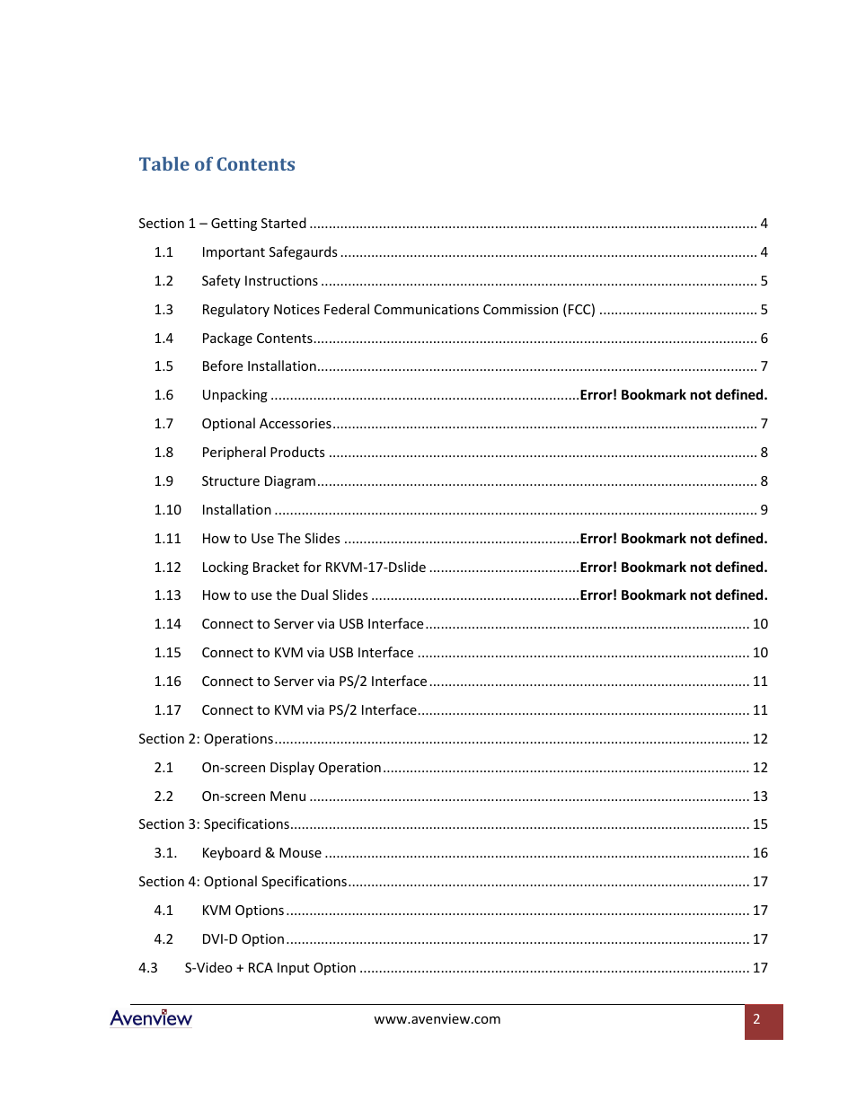 Avenview RKVM-17-Mouse User Manual | Page 2 / 21