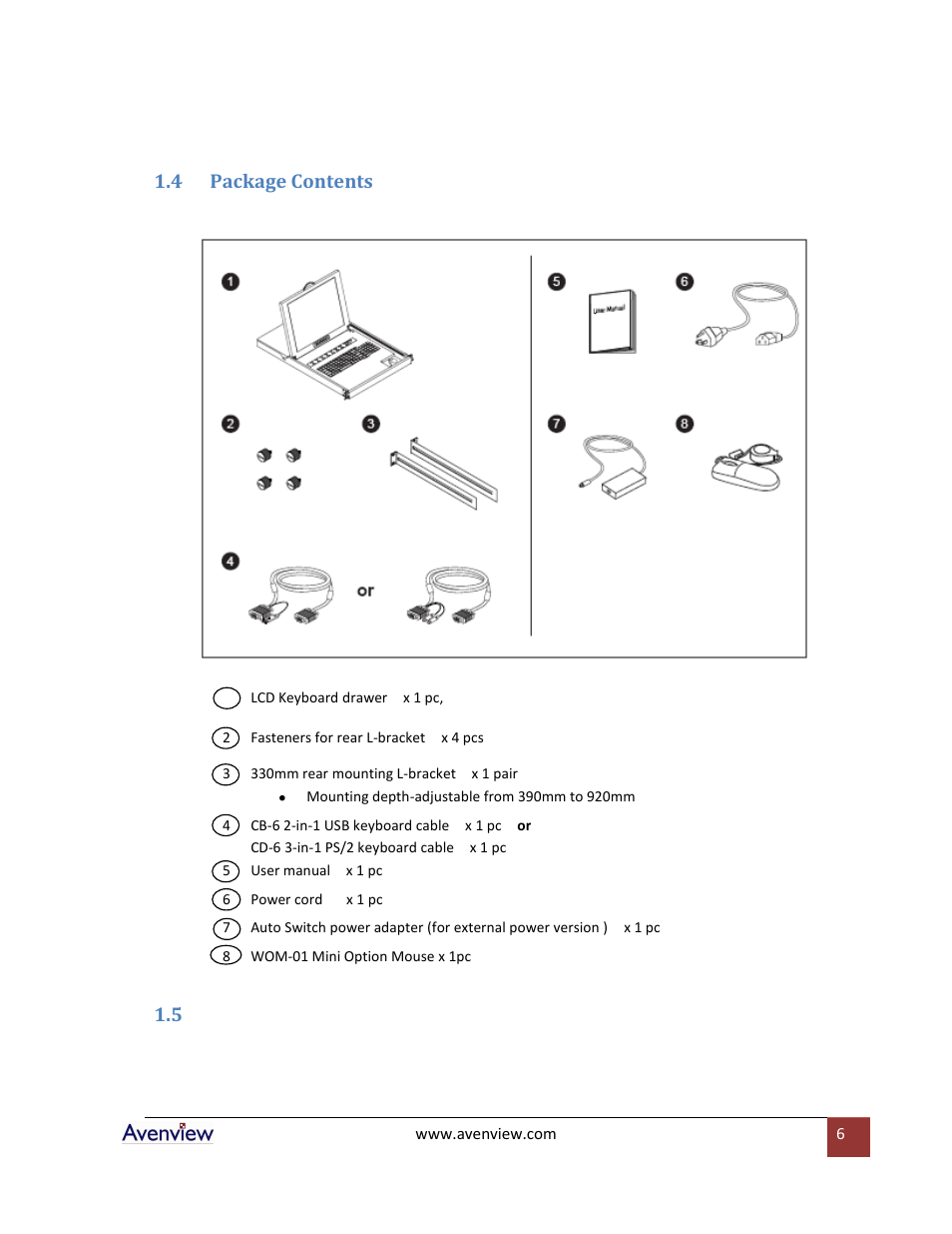 Package contents, Before installation, 4 package contents | Avenview RKVM-17-Mouse User Manual | Page 6 / 21