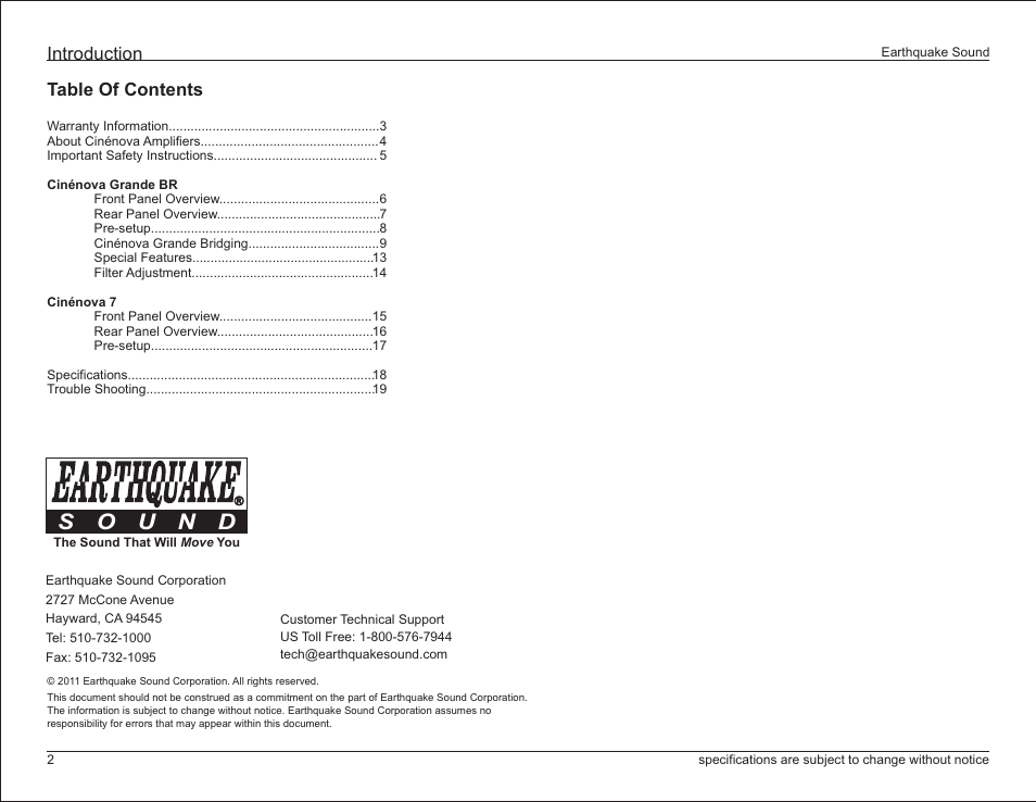 So u n d | EarthQuake Cinenova 7 User Manual | Page 2 / 20