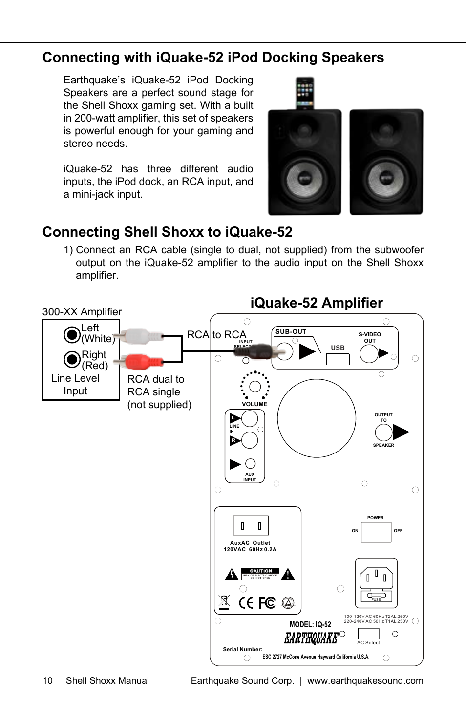 Connecting with iquake-52 ipod docking speakers | EarthQuake Shell ShoXX Gamer set User Manual | Page 10 / 16