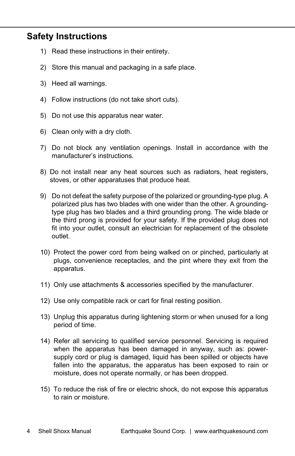 Safety instructions | EarthQuake Shell ShoXX Gamer set User Manual | Page 4 / 16