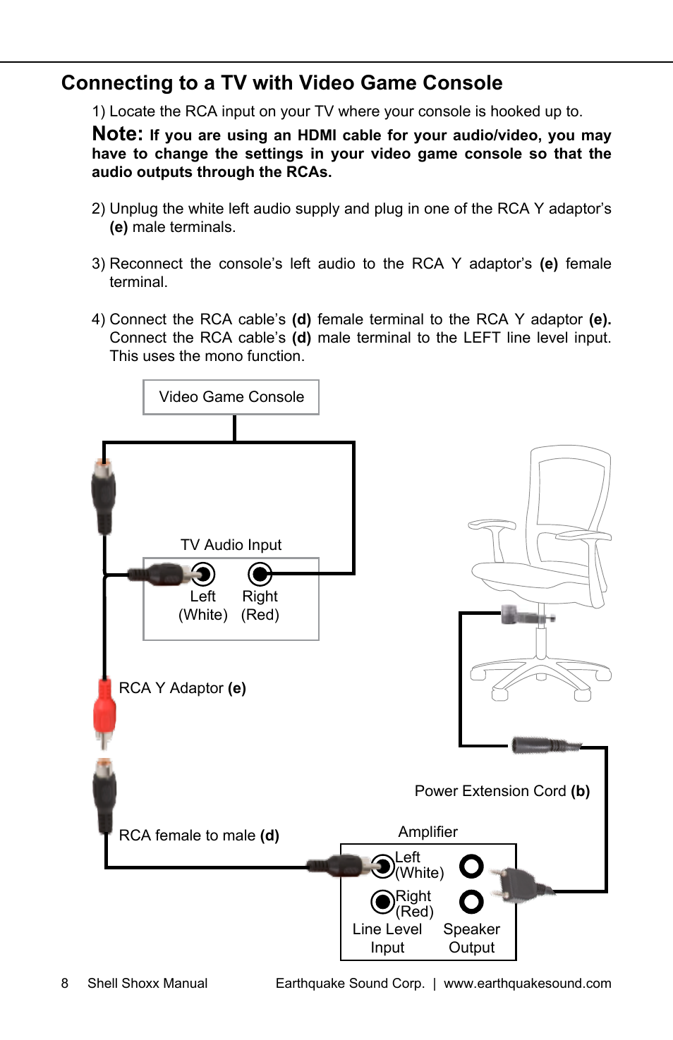 Connecting to a tv with video game console | EarthQuake Shell ShoXX Gamer set User Manual | Page 8 / 16