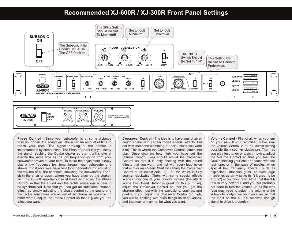 Subsonic, Xj-600r, On off | EarthQuake MQB-1 MiniQuake User Manual | Page 5 / 12