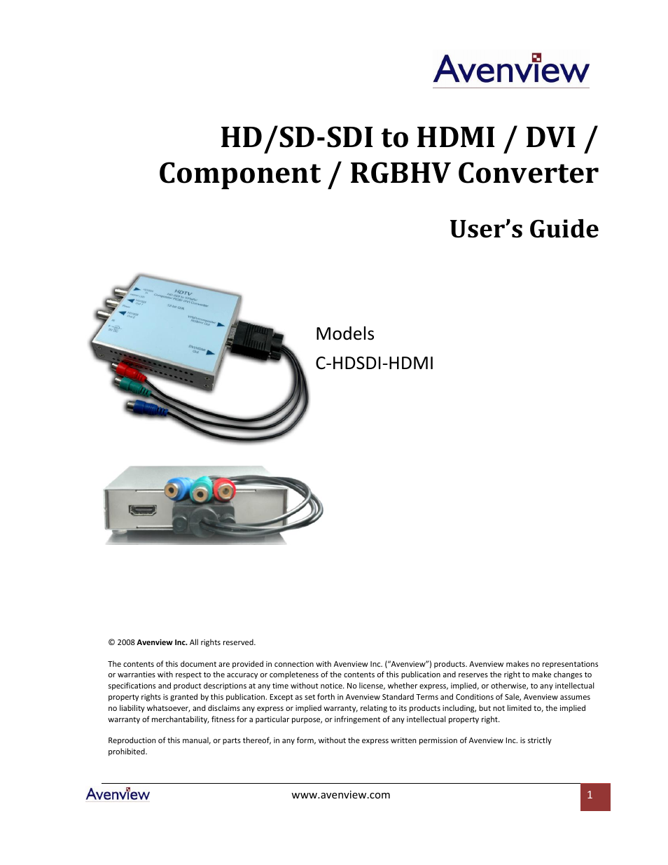 Avenview C-HDSDI-HDMI User Manual | 9 pages