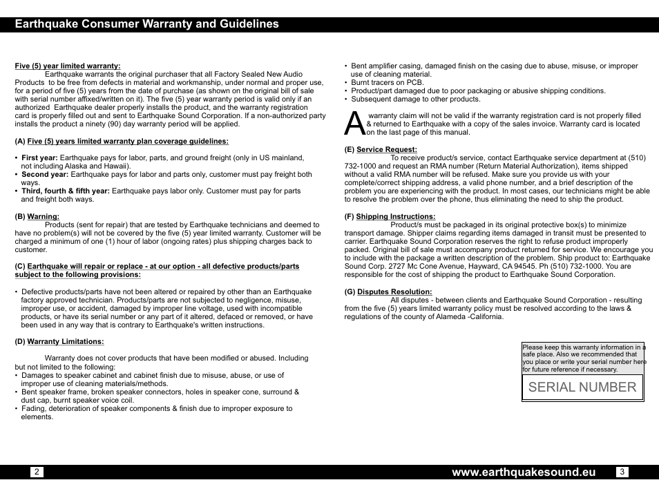 Serial number | EarthQuake AWS-802 User Manual | Page 2 / 6