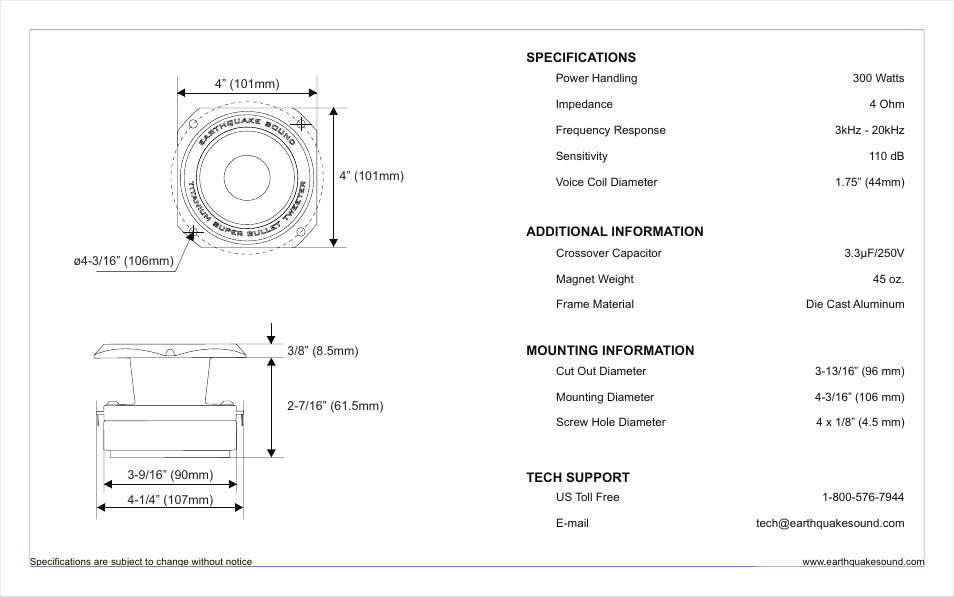 EarthQuake BT-90S Titanium Super Bullet Tweeter User Manual | Page 2 / 2
