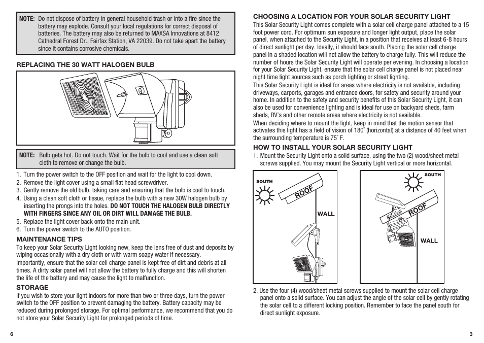 Maxsa Innovations Solar-Powered 30 Watt Motion-Activated Outdoor Security Floodlight User Manual | Page 3 / 4