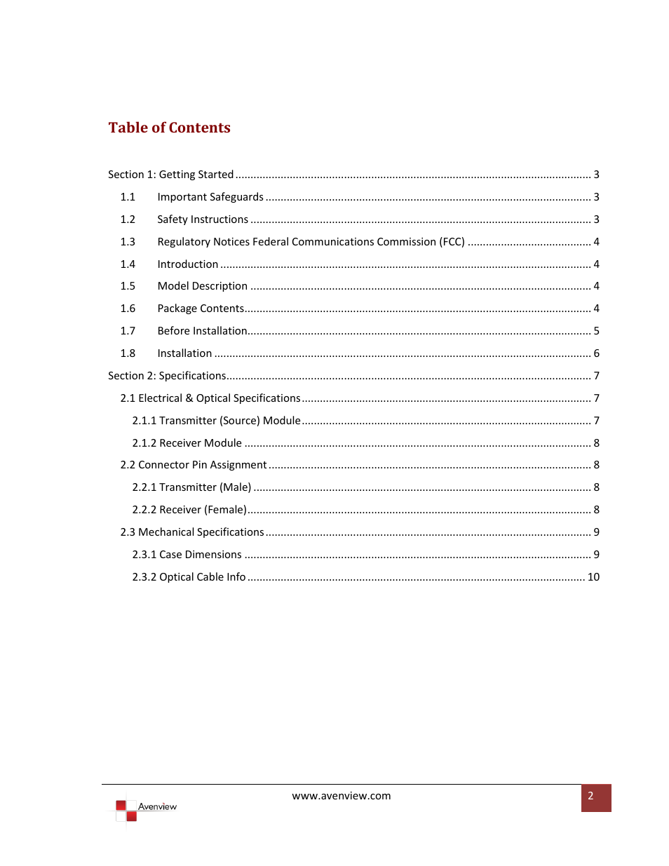 Avenview FO-DP-XX-MM User Manual | Page 2 / 11