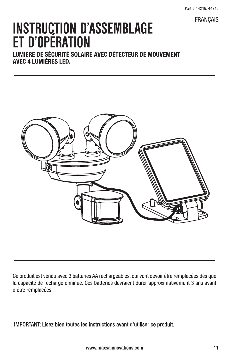 Maxsa Innovations Solar Powered Dual-Head Security Light User Manual | Page 11 / 16
