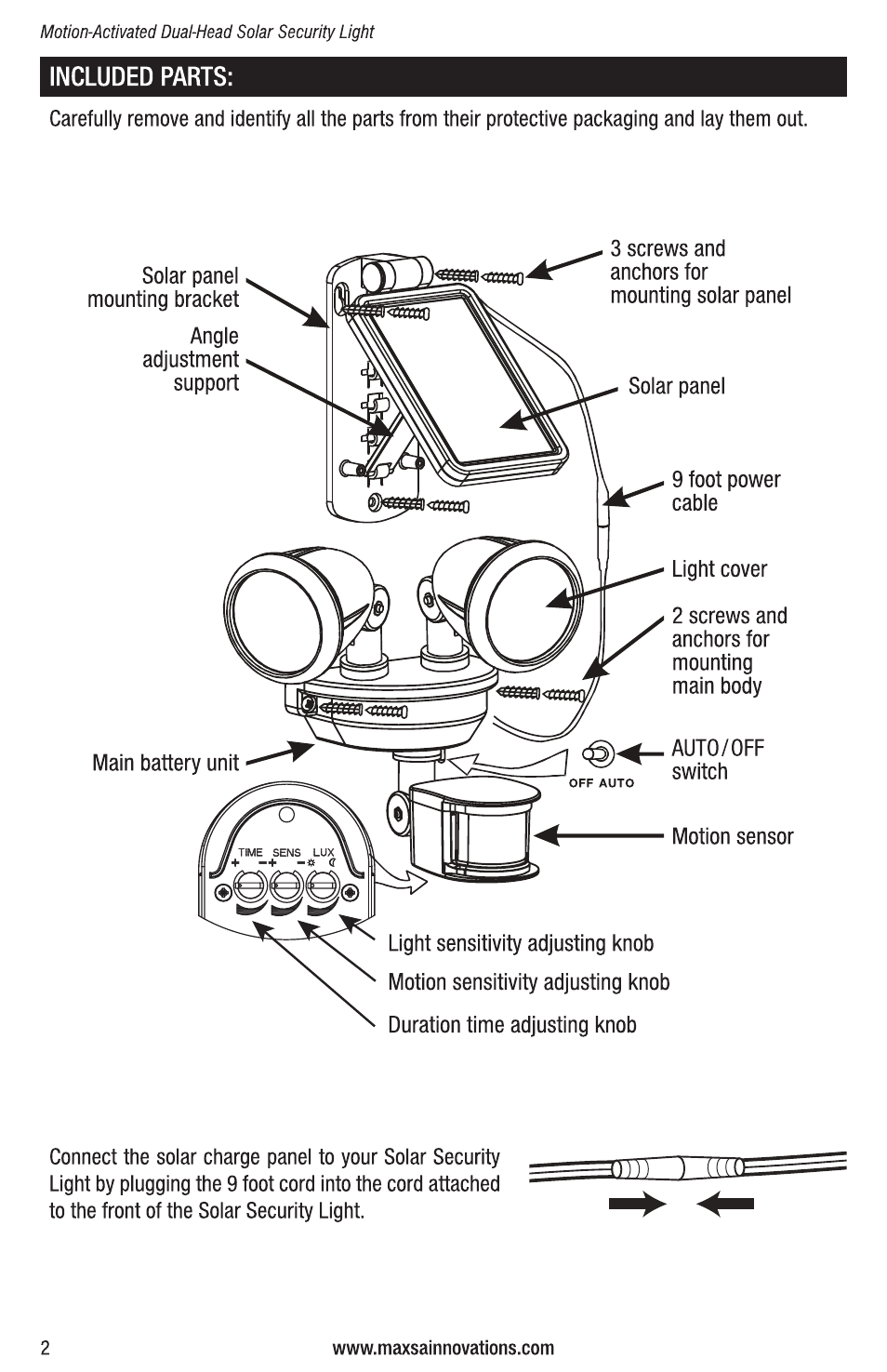 Maxsa Innovations Solar Powered Dual-Head Security Light User Manual | Page 2 / 16