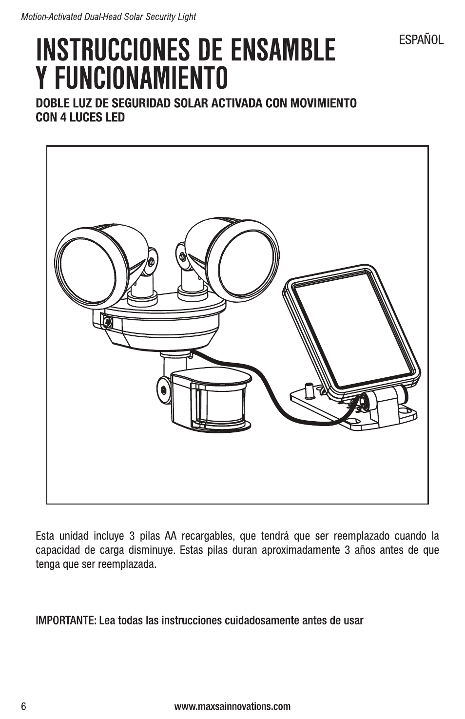 Maxsa Innovations Solar Powered Dual-Head Security Light User Manual | Page 6 / 16
