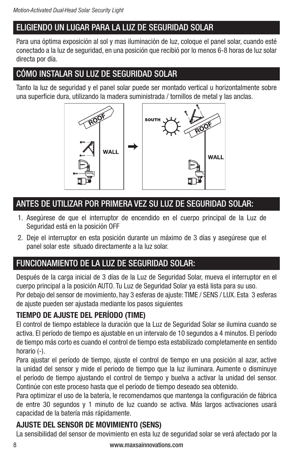 Maxsa Innovations Solar Powered Dual-Head Security Light User Manual | Page 8 / 16