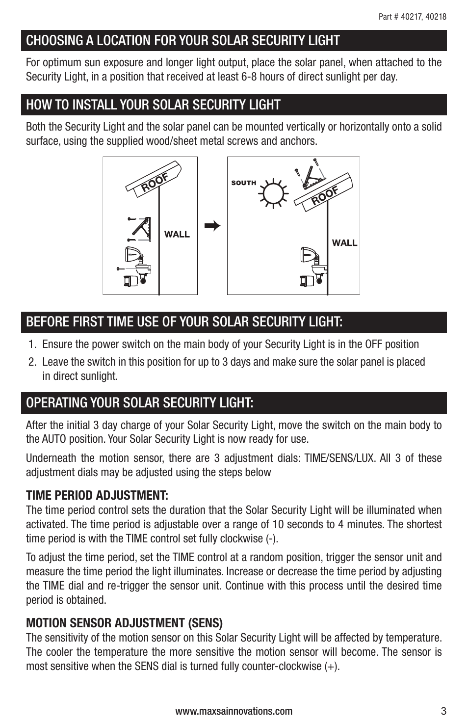 Maxsa Innovations Solar-Powered Dual Head LED Security Spotlight User Manual | Page 3 / 16