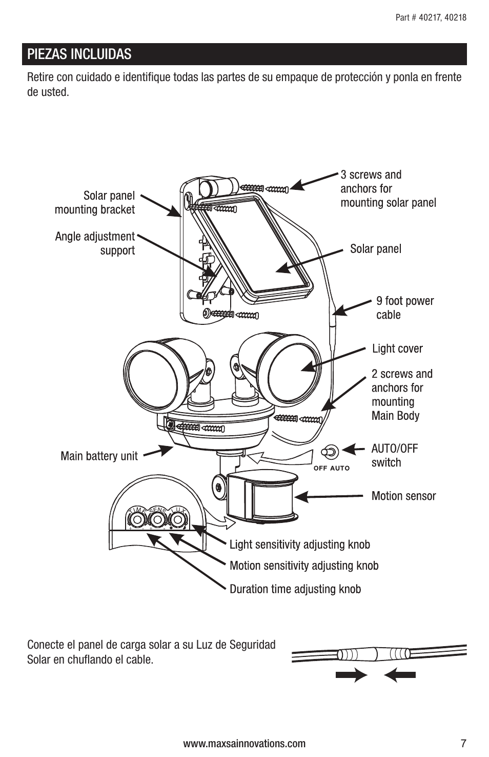 Piezas incluidas | Maxsa Innovations Solar-Powered Dual Head LED Security Spotlight User Manual | Page 7 / 16