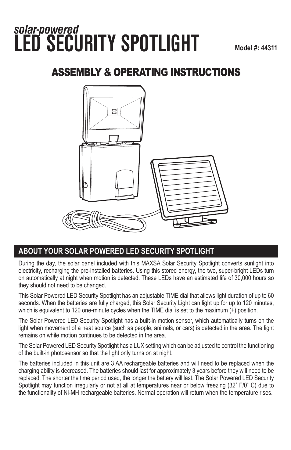 Maxsa Innovations Solar-Powered LED Security Spotlight User Manual | 6 pages