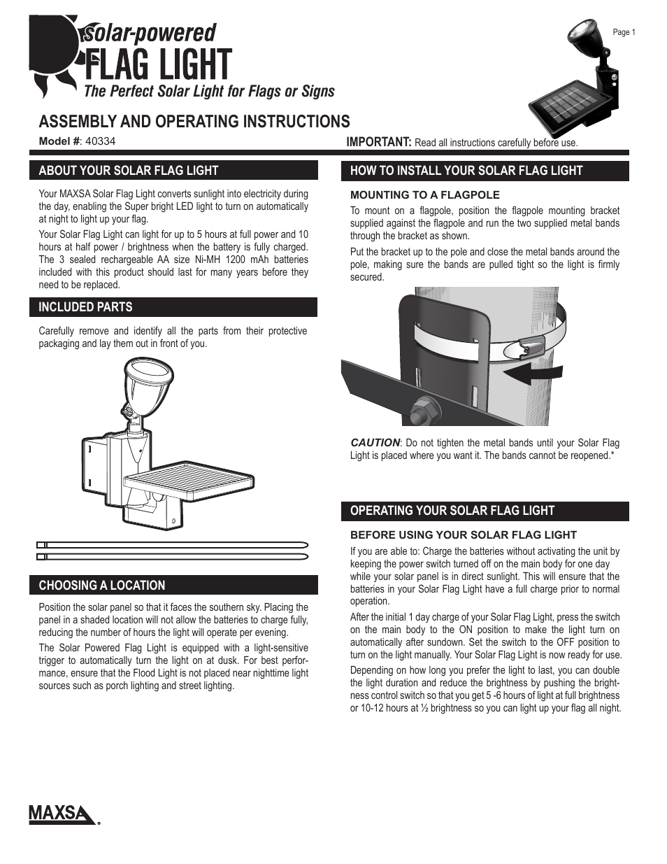 Maxsa Innovations LED Flag Light User Manual | 2 pages