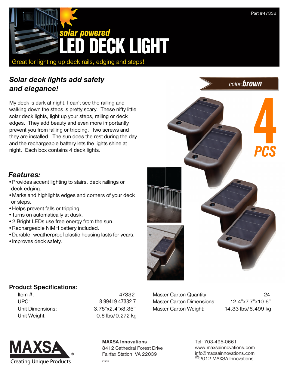Maxsa Innovations Solar Deck Light User Manual | 1 page