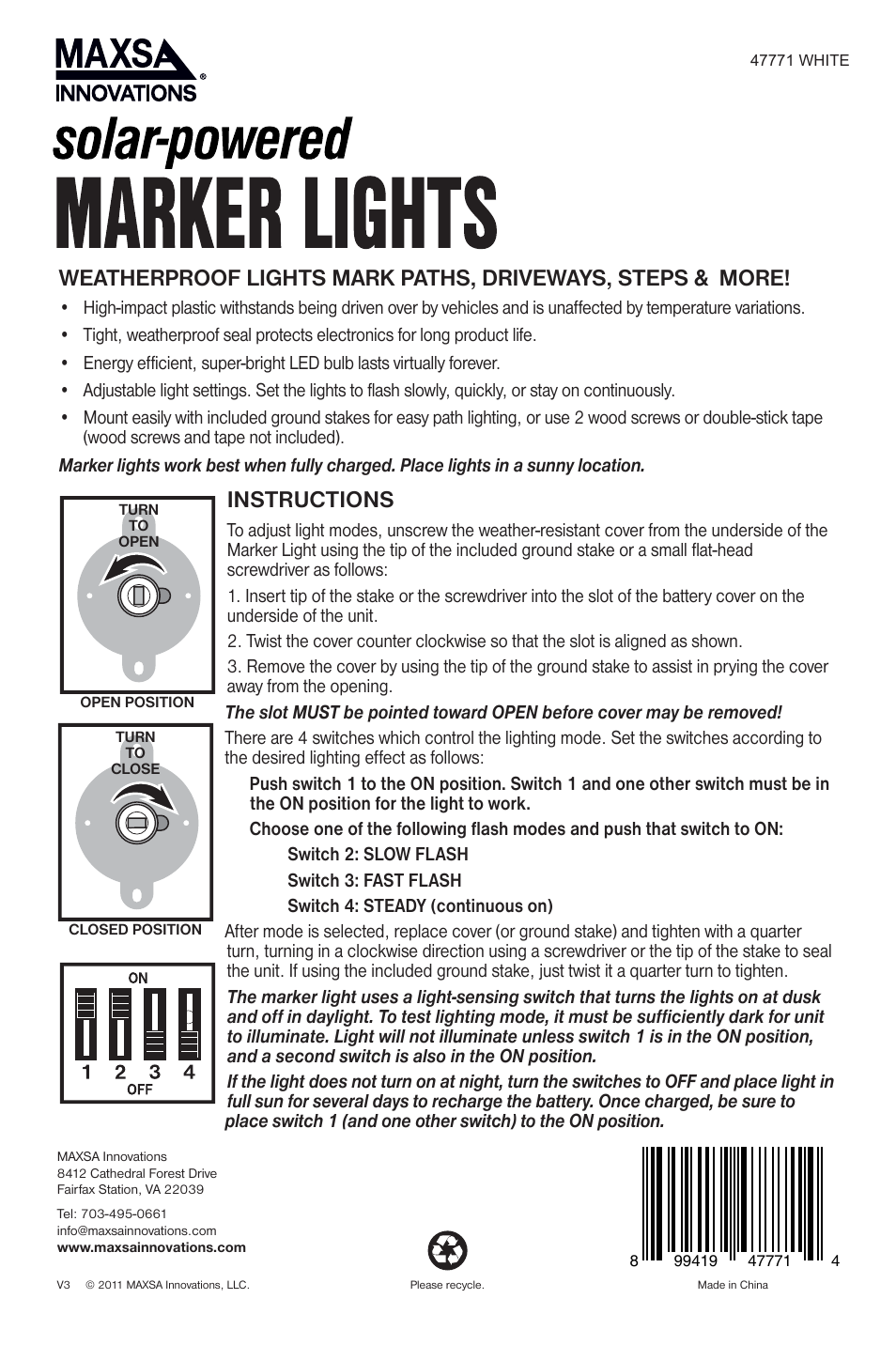 Maxsa Innovations Solar Marker Light (set of 2) User Manual | 1 page