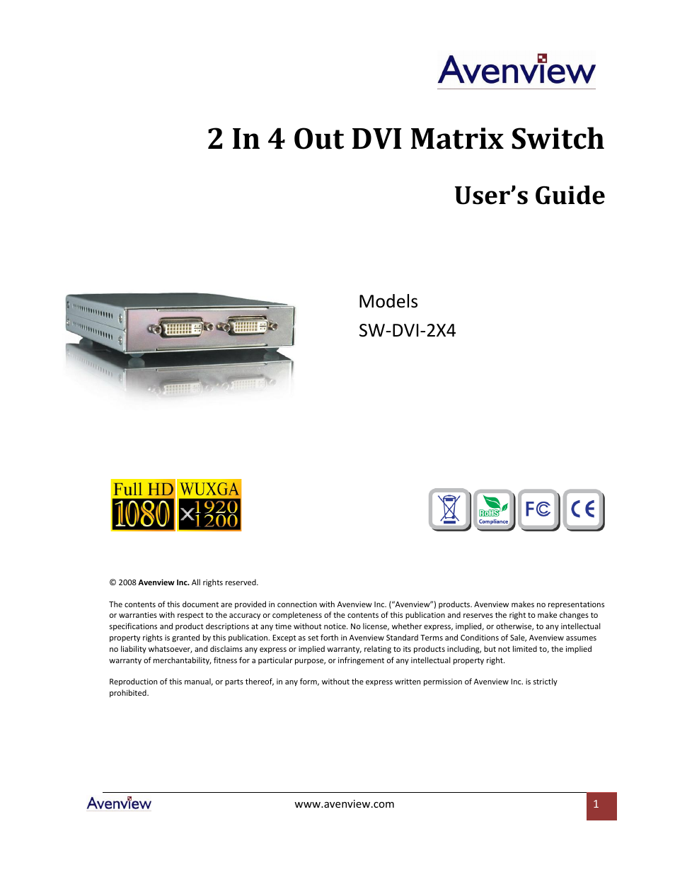 Avenview SW-DVI-2X4 User Manual | 10 pages