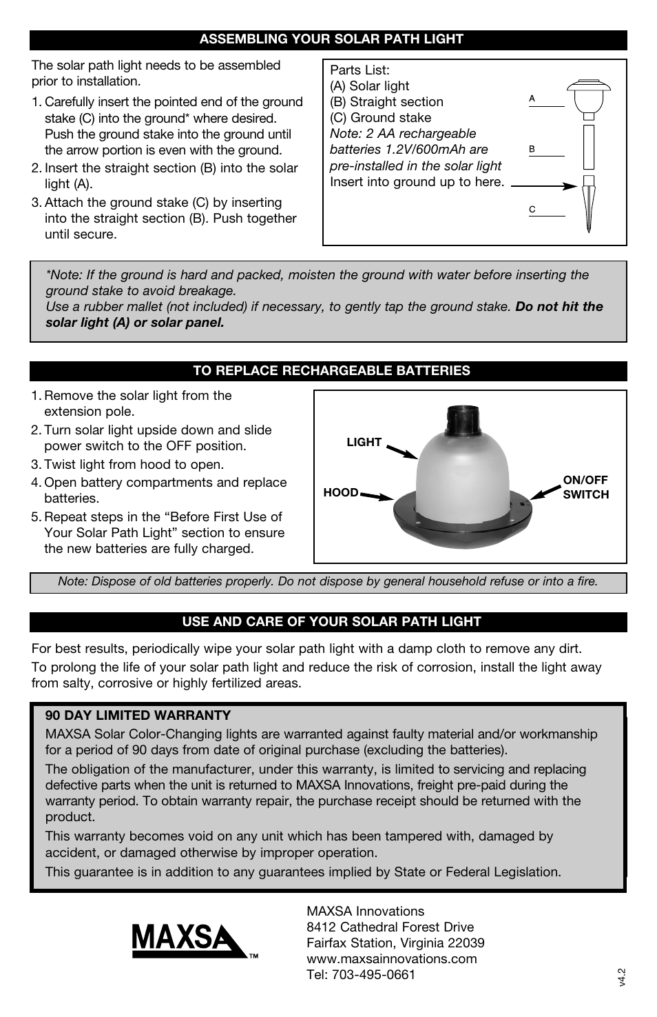 Maxsa Innovations Solar Party Color-Changing Path Light User Manual | Page 2 / 2