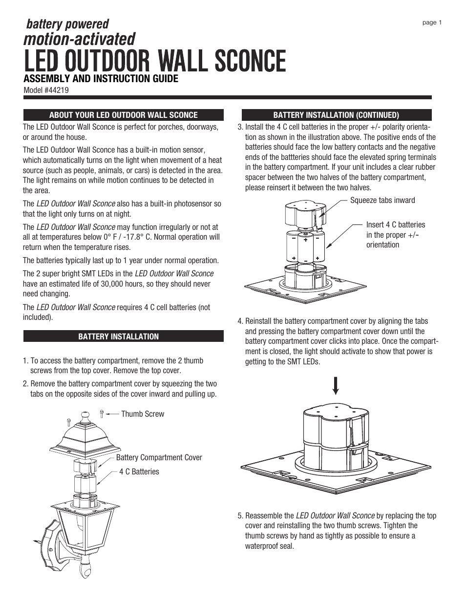 Maxsa Innovations Battery-Powered Motion-Activated LED Outdoor Wall Sconce in Golden Copper User Manual | 3 pages