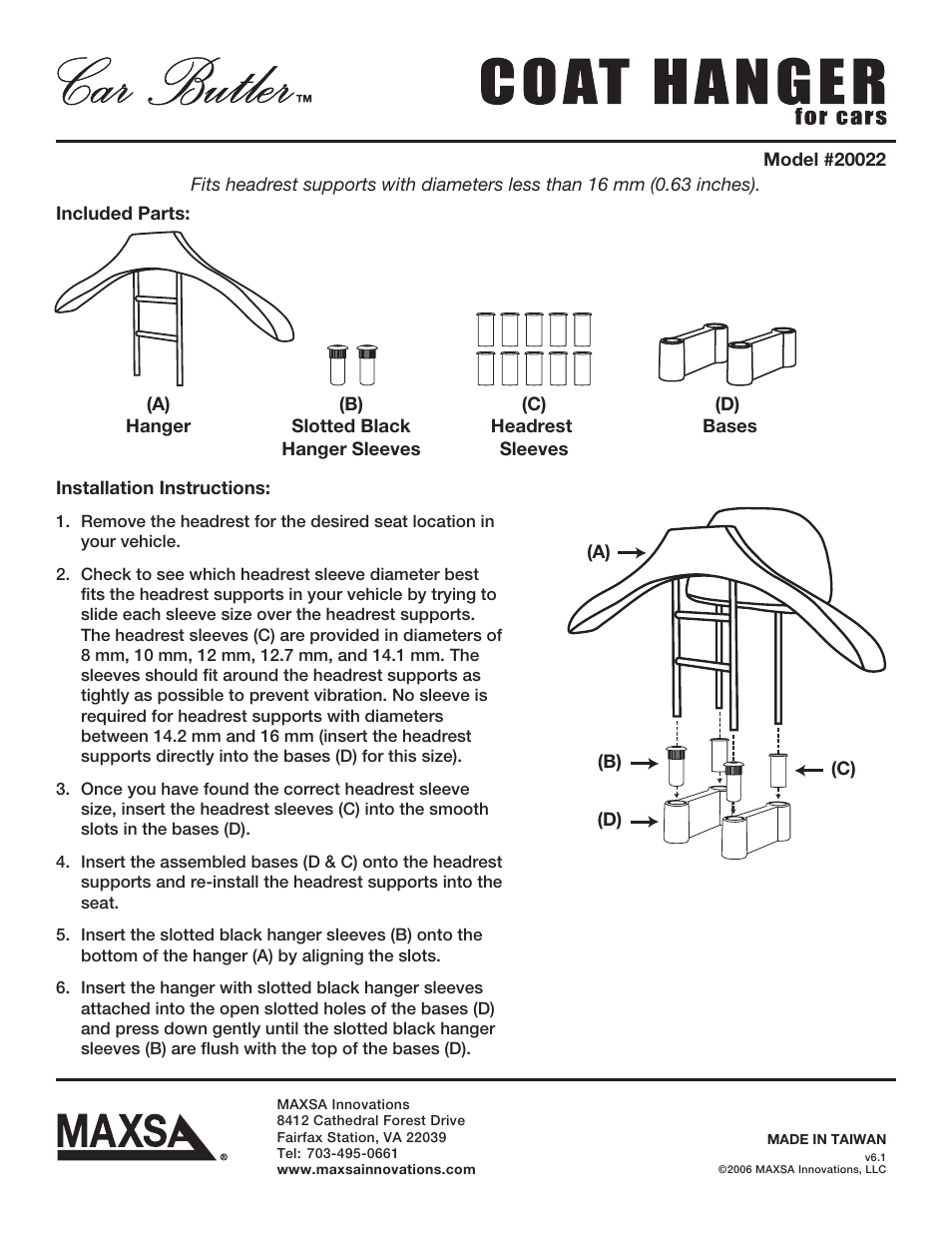 Maxsa Innovations Car Butler Wood Hanger User Manual | 1 page