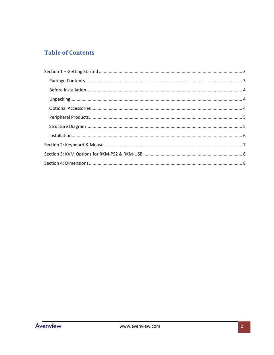 Avenview RKM Series RKM-PS2 User Manual | Page 2 / 9