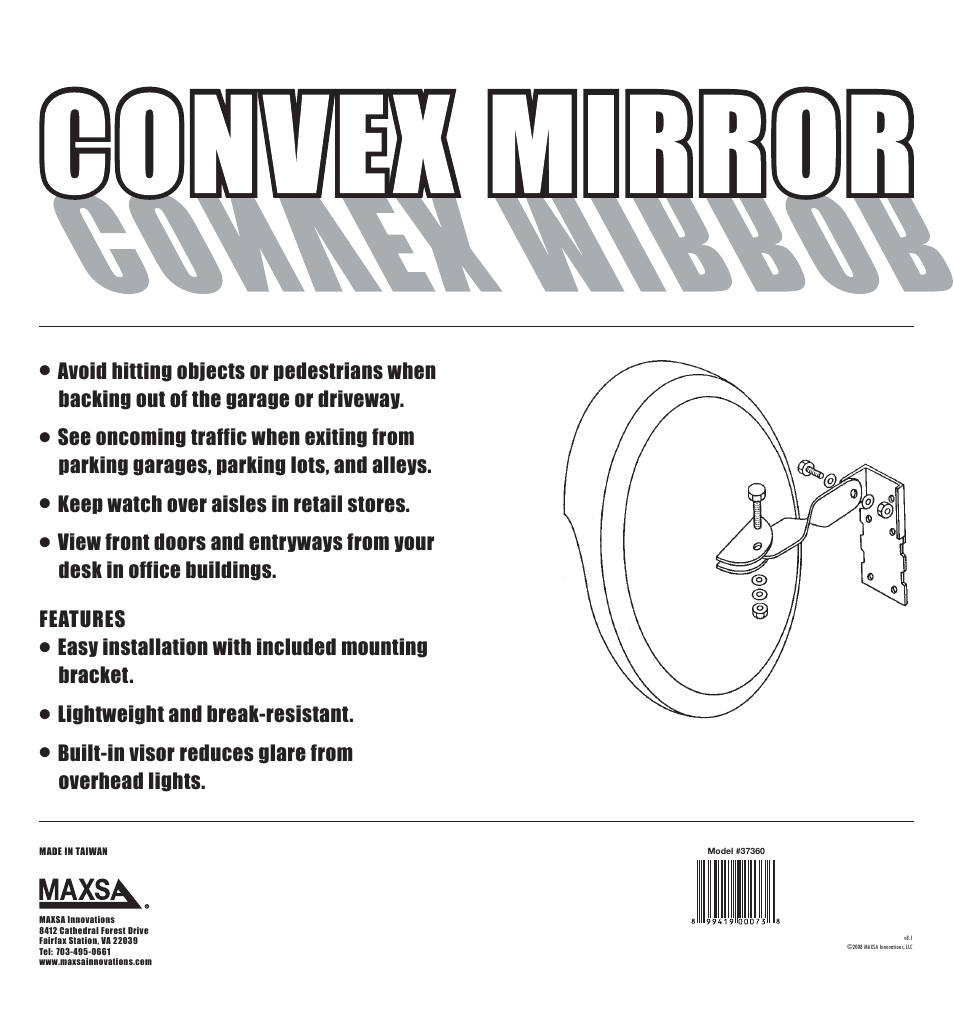 Maxsa Innovations Park Right Convex Mirror User Manual | 1 page