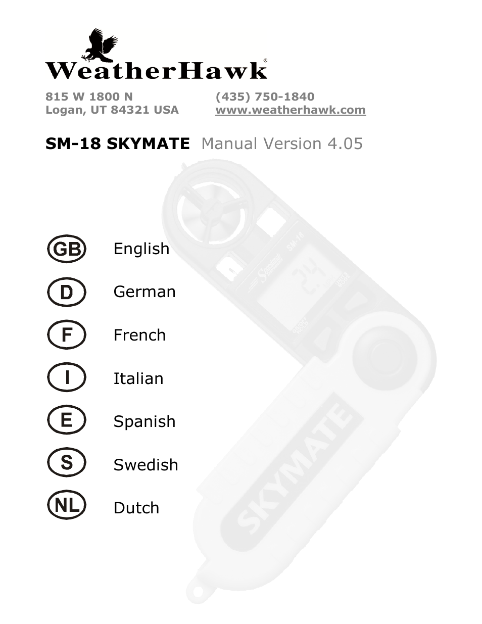 WeatherHawk SM-18 Skymate Wind Meter w/Temp & Wind Chill User Manual | 16 pages