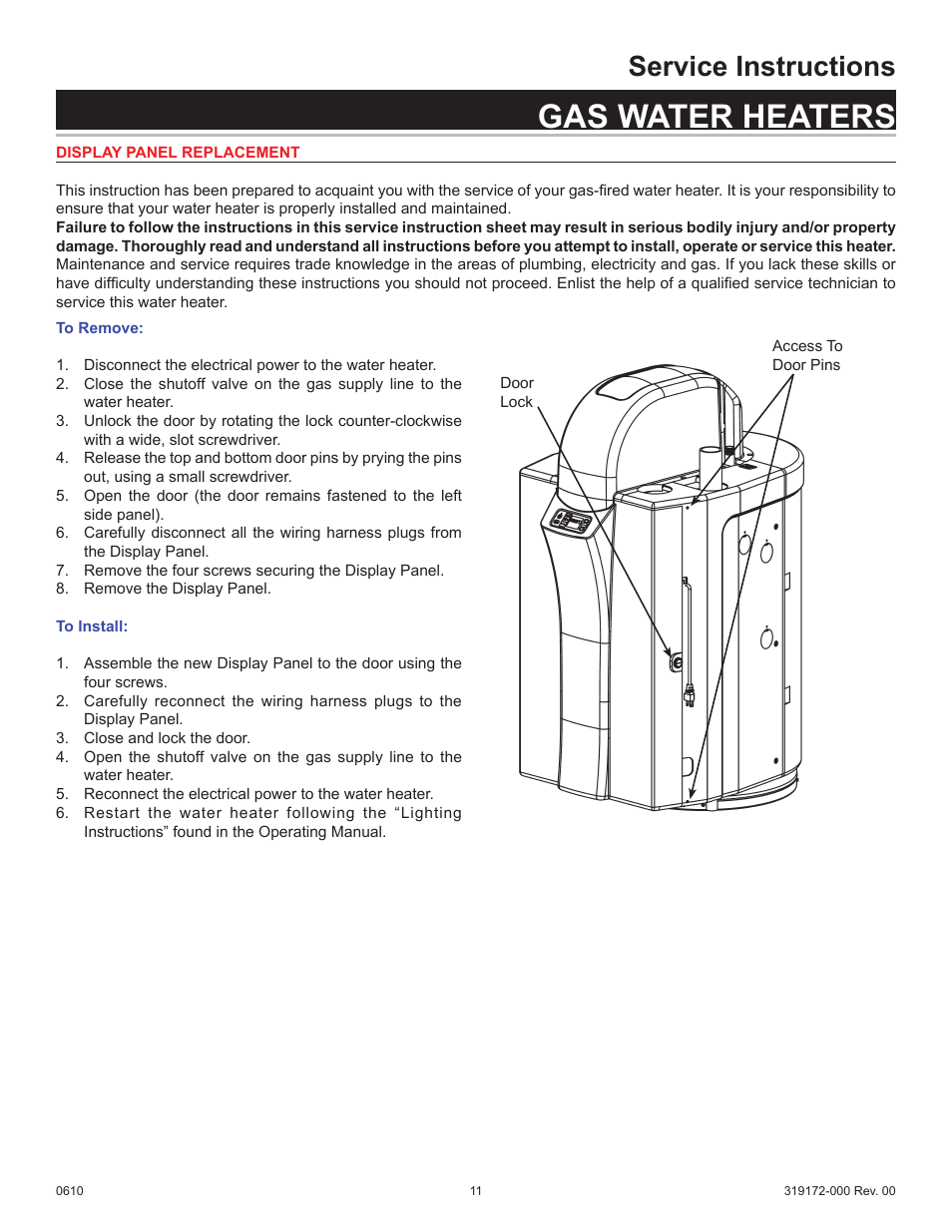 Gas water heaters, Service instructions | State GPH-90N User Manual | Page 11 / 63